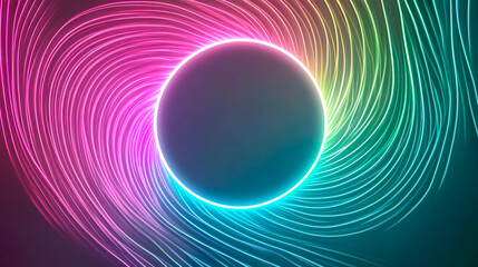 Leinwandbilder - Colorful wave patterns with glowing circular shape against a dark background showcasing modern art design