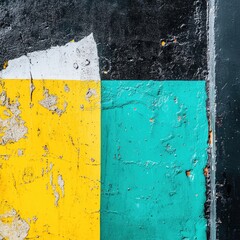 Aufkleber - Close-up shot of a bright yellow and green painted wall with intricate designs