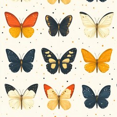 Poster - A cluster of colorful butterflies gathered on a white background, ideal for use in illustrations and designs