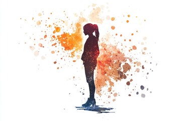 Poster - A person standing against a vibrant, splattered background, perfect for creative or artistic concepts