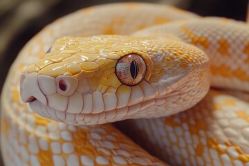 Poster - A close-up shot of a snake's head with its eyes open, suitable for use in wildlife or science-related contexts