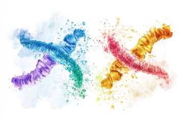 Poster - A pair of double helix DNA structures painted in different colors
