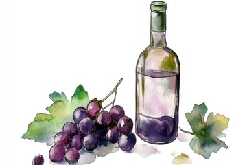 Aufkleber - A still life of a wine bottle surrounded by bunches of grapes