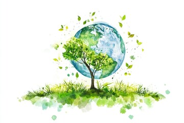 Aufkleber - Watercolor illustration of a tree surrounded by earthy tones