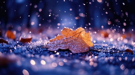 Aufkleber - A lone yellow leaf rests on top of a snow-covered surface, with no signs of winter's chill