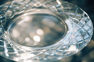 Poster - A clear glass bowl sits on a table, offering a detailed look at its transparent interior and slight distortions