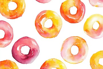 Poster - Freshly baked doughnuts arranged on a clean white surface, perfect for food photography and advertising