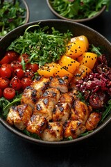 Poster - A bowl filled with various meats and vegetables, great for snacking or as part of a meal
