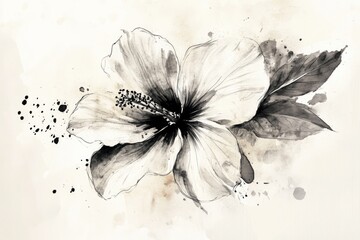 Aufkleber - A delicate flower drawn in black and white