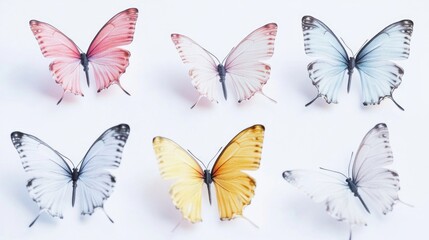 Poster - A group of colorful butterflies sit on a white background, waiting to be noticed