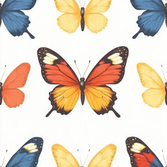 Poster - A group of colorful butterflies perched on a white background, perfect for illustrations, designs, and more