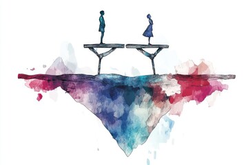 Aufkleber - Two people standing on a bridge over a river, perfect for travel or landscape images