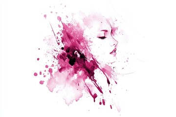 Poster - Watercolor portrait of a woman's face with soft, blended colors and delicate features