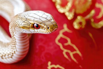 Aufkleber - A close-up shot of a snake's head on a vibrant red surface