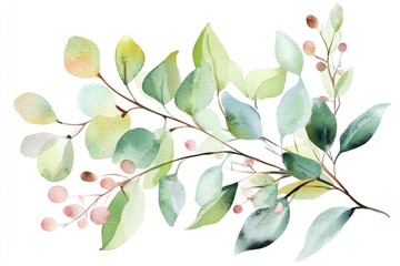 Poster - A whimsical illustration of a tree branch adorned with leaves and berries