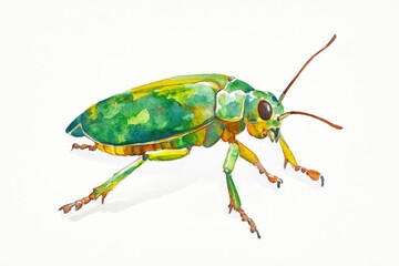 Poster - Watercolor illustration of a small green insect
