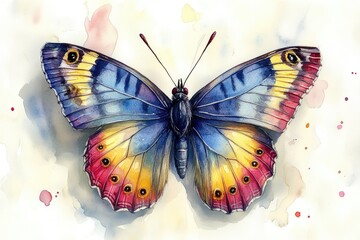 Poster - A beautiful watercolor painting of a colorful butterfly with vibrant wings and delicate body