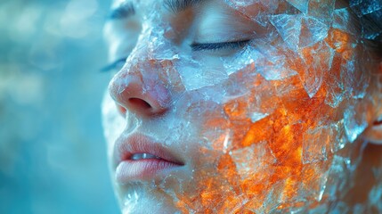 Poster - A close-up shot of a woman's face with frost covering her skin