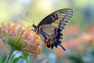 Wall Mural - A butterfly perched on a colorful flower, perfect for nature and wildlife photography