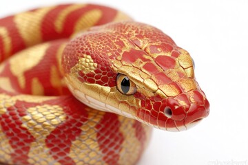 Aufkleber - A close-up view of a vibrant red and gold snake, highlighting its patterns and texture