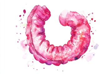 Poster - A delicate watercolor illustration of a pink worm