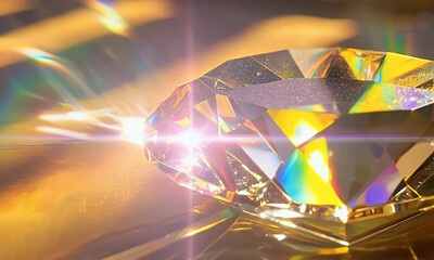 Wall Mural - A sparkling diamond resting on reflective surface, creating colorful light patterns.