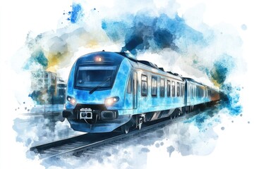 Aufkleber - A train chugging along the railway tracks in a beautiful, dreamy illustration