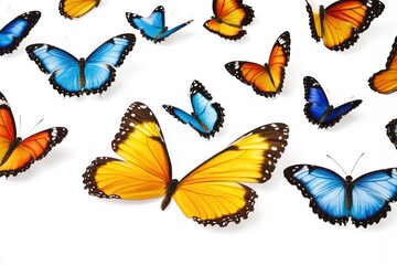 Poster - A cluster of vibrant butterflies resting on a plain white background