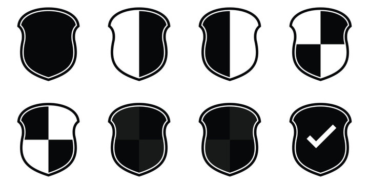 Collection of security shield icons. Protect shield security. Black shield silhouettes for security protection. Vector illustration.