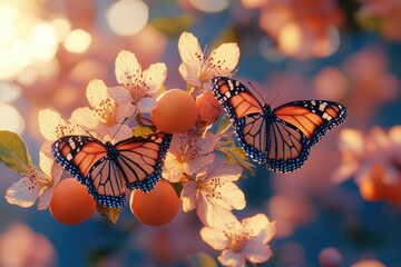 Poster - A pair of colorful butterflies perched on the branches of a tree, ready to take flight