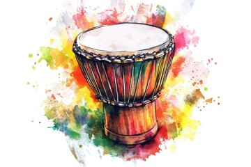 Poster - A watercolor painting of a drum on a white background, great for music-related designs and backgrounds