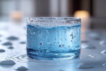 Poster - A glass filled with water sitting on a table, perfect for use in still life photography or as a prop in your next production