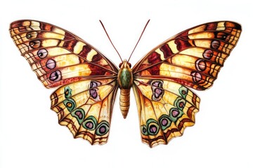 Poster - A colorful butterfly perched on a plain white surface