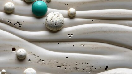 Poster - Colorful spheres are arranged on a textured, wavy surface creating an eye-catching artistic presentation with depth and contrast