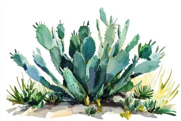 Poster - Watercolor illustration of a cactus plant with vibrant colors and delicate details