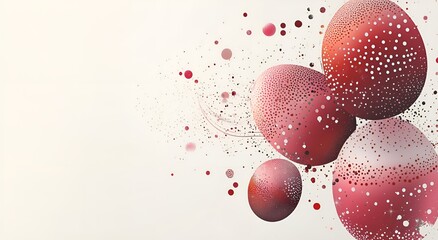 Poster - An abstract Easter-inspired composition featuring red and pink spherical shapes decorated with intricate dot patterns. The spheres seem to dynamically float across a soft cream background, creating a 