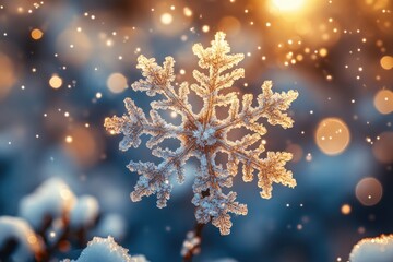 Poster - A single snowflake resting on a snowy surface