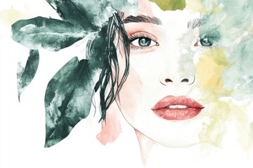 Poster - A watercolor illustration of a woman wearing flowers in her hair, perfect for use as a decorative element or symbol