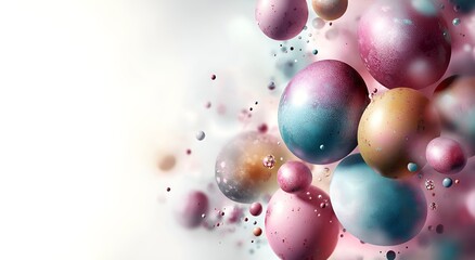 Poster - A vibrant Easter-themed arrangement featuring a multitude of colorful pastel spheres in pink, blue and gold, embellished with soft textures, shimmering accents and set against a dreamy bokeh backdrop 