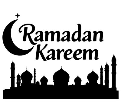 Silhouette Ramadan Kareem Typography Design. Minimalist Black and White Islamic Calligraphy Art Isolated on White Background.Perfect for Ramadan Decorations, Eid Graphics and Islamic Event Designs.