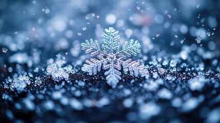 Poster - A close-up shot of a delicate snowflake on a black background