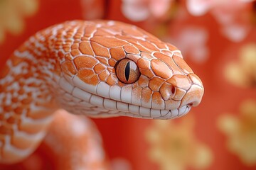 Aufkleber - Close-up of a snake's head on a bright red background, suitable for designs related to nature, reptiles or symbolism