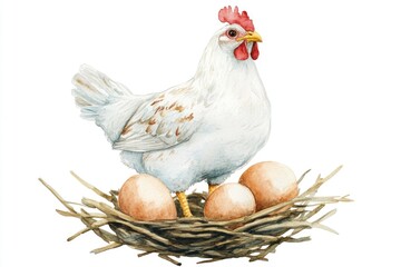 Aufkleber - A chicken stands proudly on top of a nest filled with eggs
