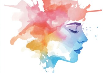 Aufkleber - Watercolor portrait of a woman's face with soft features and gentle expressions