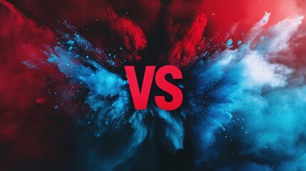 Poster - epic showdown red vs blue color explosion abstract background digital art vibrant environment dynami
