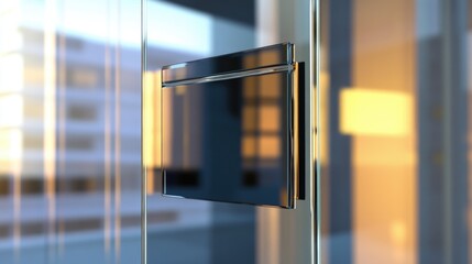Poster - A close-up view of a glass door with a modern TV mounted on it