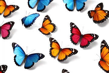 Poster - A cluster of vibrant butterflies sit on a pure white surface, awaiting discovery