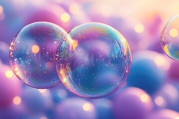 Poster - A cluster of colorful bubbles suspended in mid-air