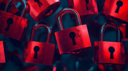 Poster - A vibrant illustration featuring multiple red padlocks on a dark background, symbolizing security and protection.
