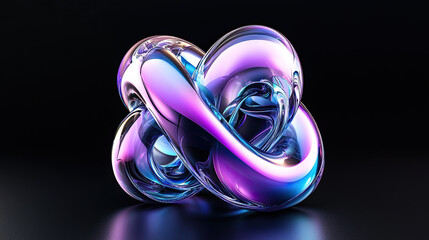 Fototapete - 3D Render of Abstract Curved Glass Shapes with Purple and Blue Gradient, Fluid and Elegant Design, Futuristic and Dynamic Form, Isolated on Black Background, Sleek and Modern Aesthetic